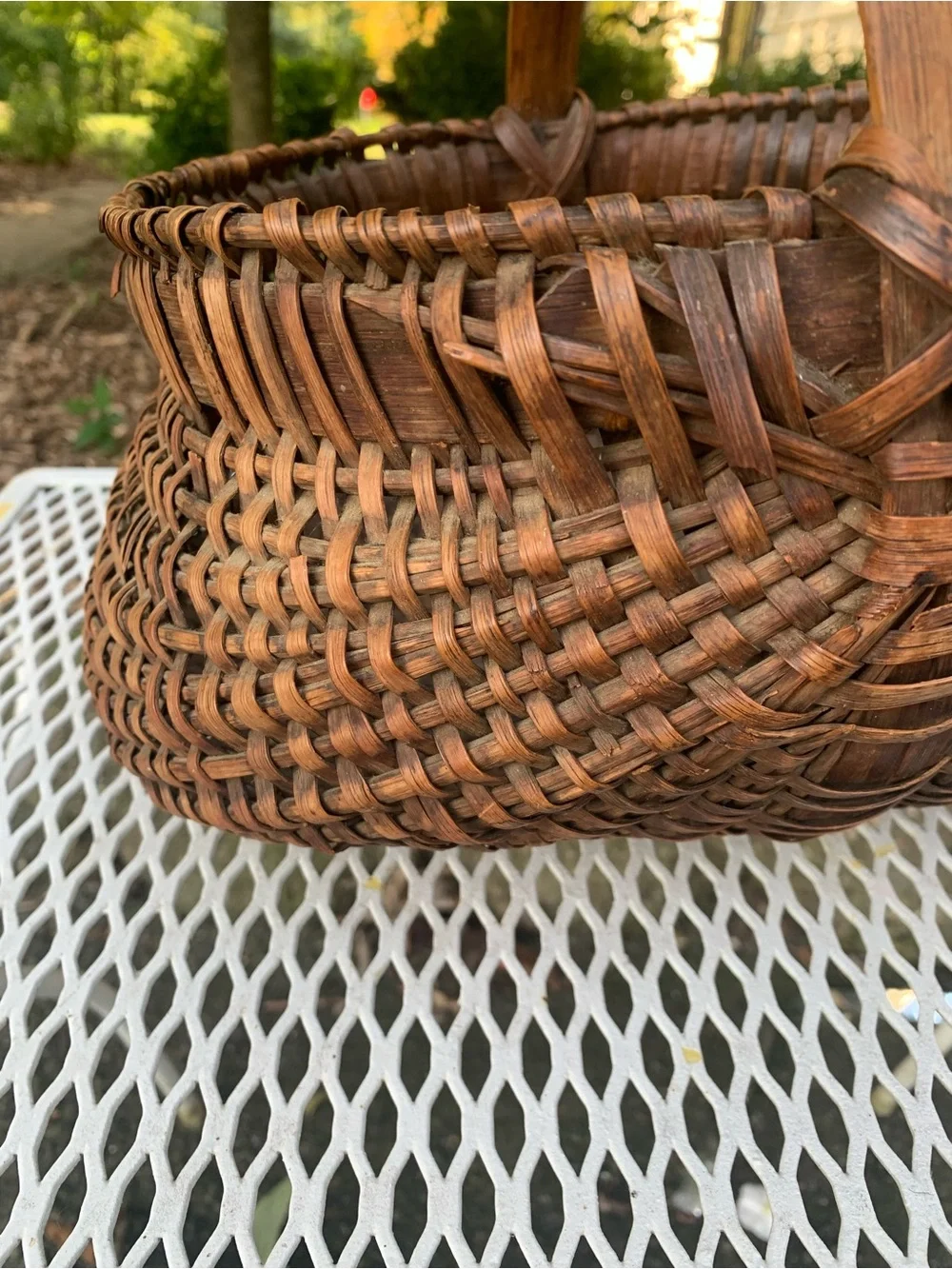 Antique Woven Splint Oak Buttocks Basket Primitive Farmhouse Gathering